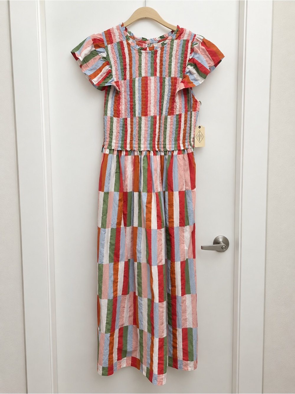 NWT Multicolor Striped Smocked Maxi Dress XL Flutter Sleeve